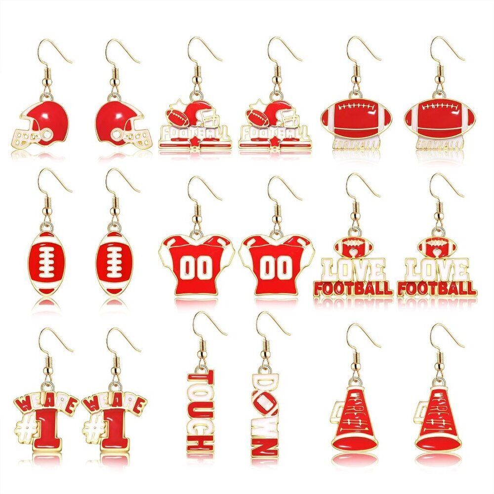 Football Earrings Bulk 9 Pairs Dangle Touch Down Helmet Team Spirit Jewelry - Picture 6 of 6